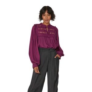 CLEOBELLA Sabella Peasant Blouse Size XS in Aubergine Purple Boho Ruffle